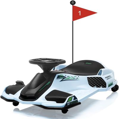 12V Kids Ride On Drift Car, Electric Go-Kart with 7AH 45W Motor, Variable Speed Up to 5 Mph, Built-in Music, Colorful Tail Led Lights, USB, and Low-Power Alarm, Max Load 110 Lbs,White