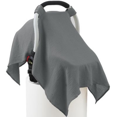 100% Muslin Cotton Car Seat Cover Baby, Carseat Canopy Cover, Universal Fit Stroller Covers for Boys and Girls (Grey)