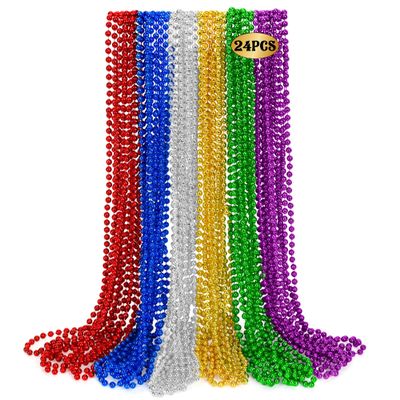 24 PCS Mardi Gras Beads, 33" Assorted Colors Carnival Beaded Necklaces, 6 Colors Bead Necklace Party Supplies, Round Beaded Costume Necklaces for Festive Event Accessories Parade Throws Favors