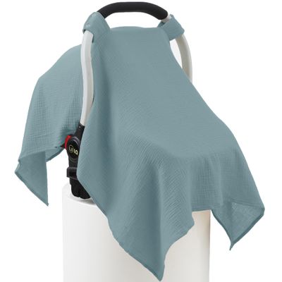 100% Muslin Cotton Car Seat Cover Baby, Carseat Canopy Cover, Universal Fit Stroller Covers for Boys and Girls (Blue)