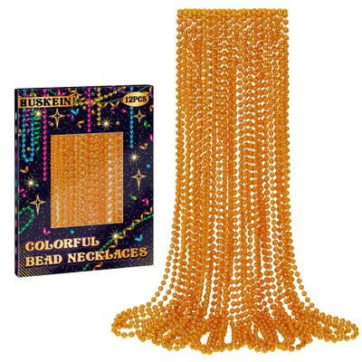12 PCS Beaded Necklace, 33" Orange Mardi Gras Beads Necklaces Bulk, Mardi Gras Throws Accessory Set, Mardi Gras Beaded Stuff Set, Round Costume Bead Necklace for Carnival Festival Party Favors