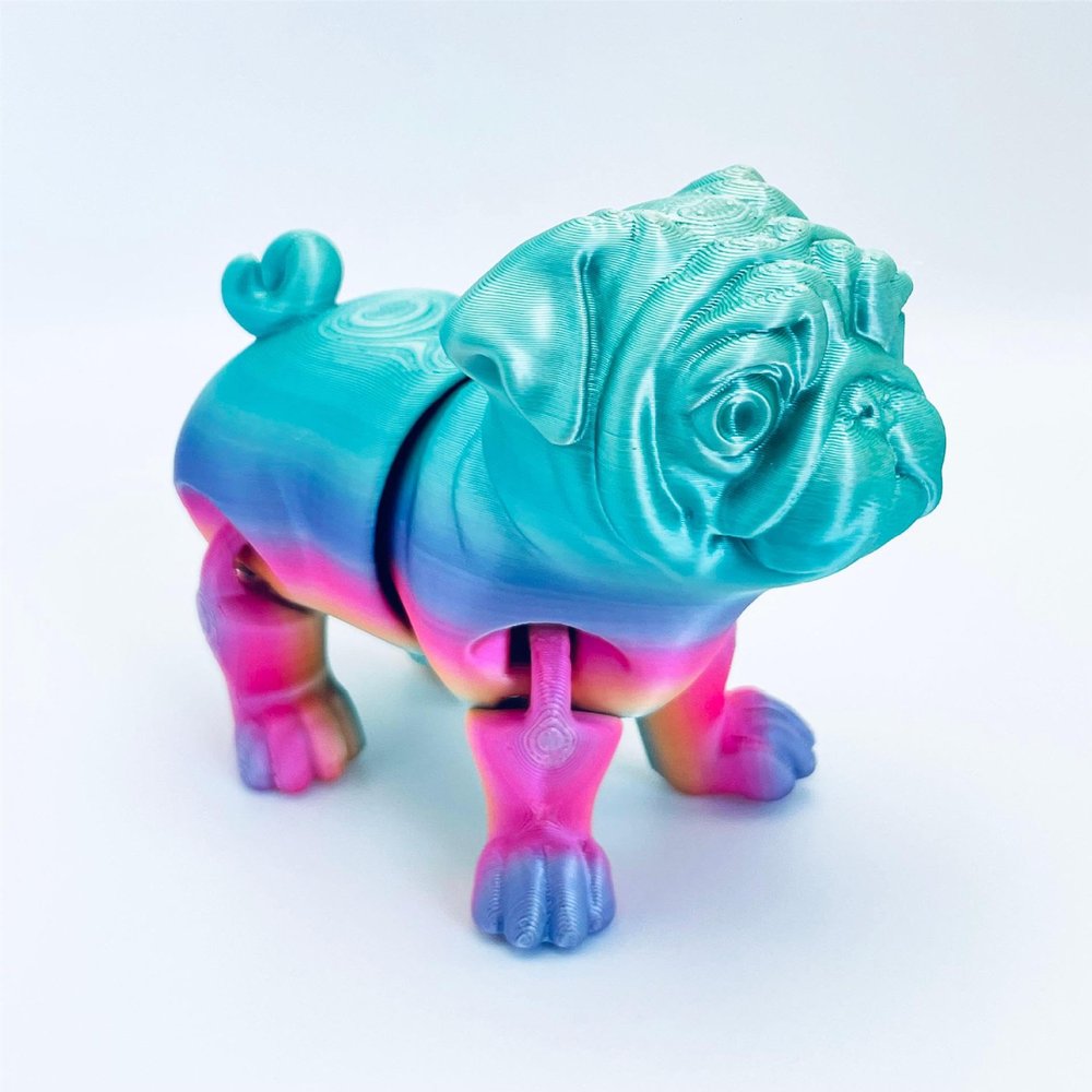 3.9inch 3D Printed Puppy, Pug with Movable Joints in One Piece, Action Figure Gifts for Her/Him,Adults Fidget Toys for Autism ADHD (Candy Colours)