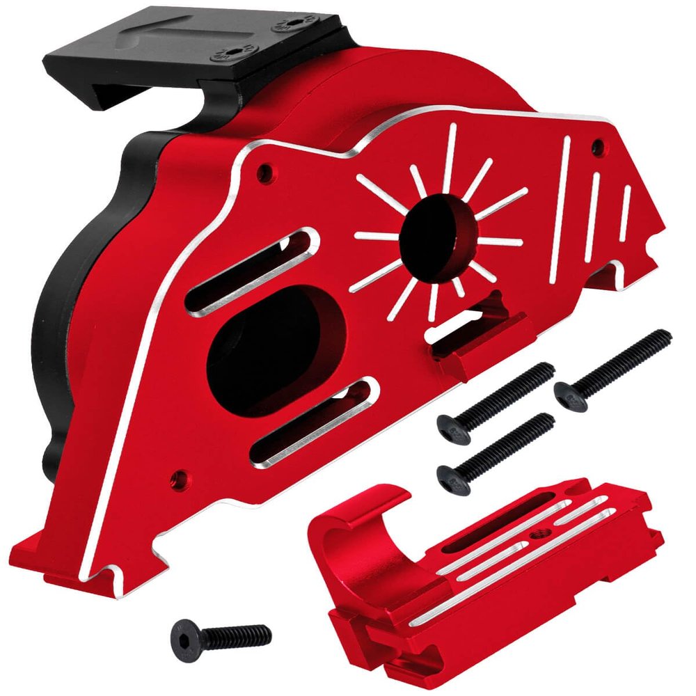 hopsupRC Upgrades Part Transmission Gearbox Wave Box for 1/10 Granite/Senton/Vorteks/Big Rock 3S BLX & Mega 550,1/8 Typhon 3S BLX & Mega 550.Aluminum Motor Mount Gear Cover Box Hops up.Red.
