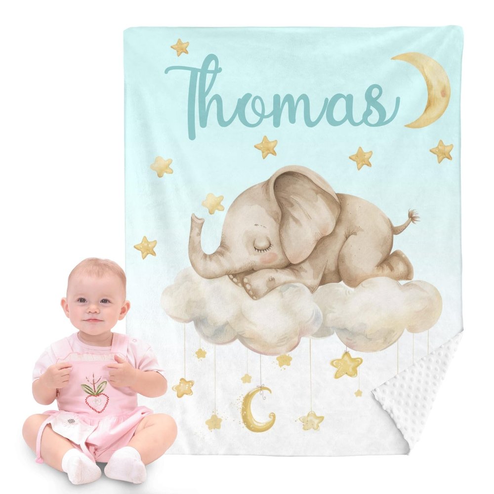 Coifrok Custom Baby Blanket for Boys Girls, Personalized Animal Pattern Blanket with Name, Double Layer Soft Plush Minky with Dotted Backing, Toddler Baby Newborn Shower Gifts