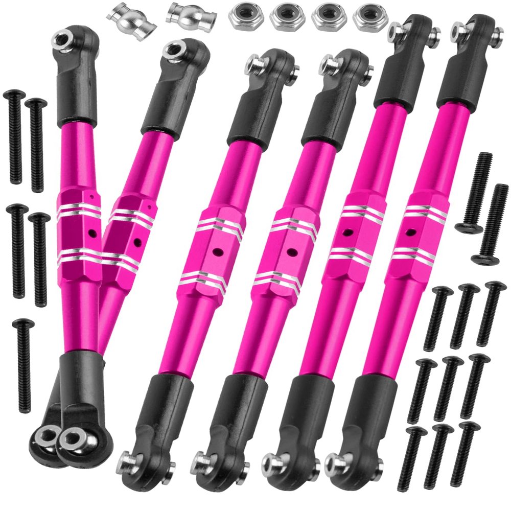 RcarmubWow RC Turnbuckles Tie Rods Linkage Set Upgrades Part for 1/10 Kraton 4x4 4S V2,Outcast 4x4 4S V2,Alloy Aluminium Turnbuckles Camber Links Steering Linkage Rod,Pink
