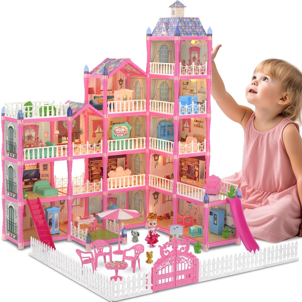 15 Rooms Doll House for Kid, 374Pcs Play Castle Furniture Playsets for Girls, Birthday Gifts for 3 4 5 6 7 8 9 10 11 12 Years Old Kids Toddlers