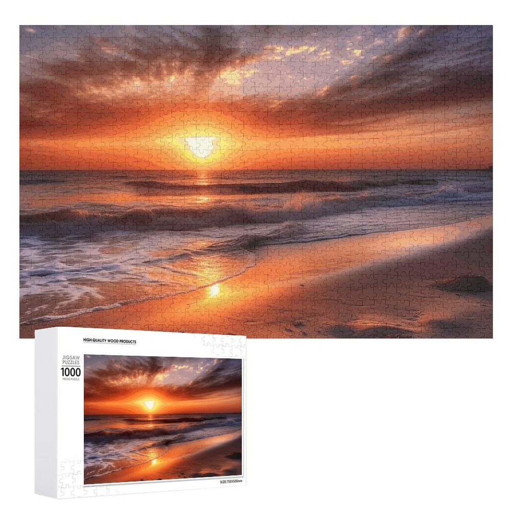 1000 PCS Jigsaw Puzzle for Adults Challenging Puzzle for Game Nights Beach Sunrise Jigsaw Puzzle Customized Personalized Wooden Puzzle Pieces for Family Home Decor