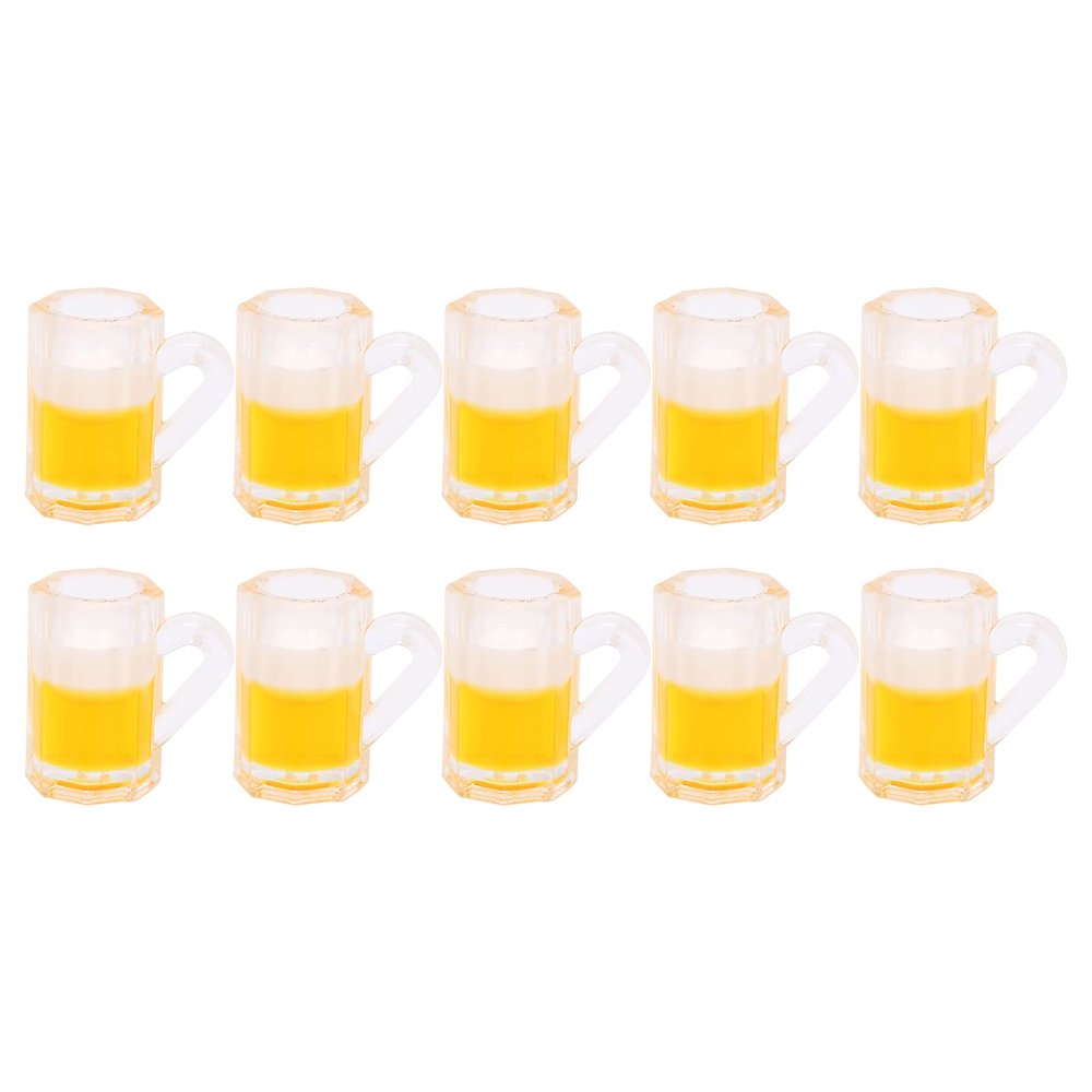 10Pcs Miniature Beer Mugs Oktoberfest Mini Beer Cups Dollhouse Beer Glasses Kit Plastic Beer Drinking Mugs for Oktoberfest Party Favor Dollhouse Decoration Accessories