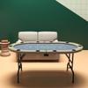 Soozier Poker Table Foldable, 70" Oval 8-Player Blackjack Casino Texas Holdem Poker Game Table with Cup Holders, Blue and Brown view 2
