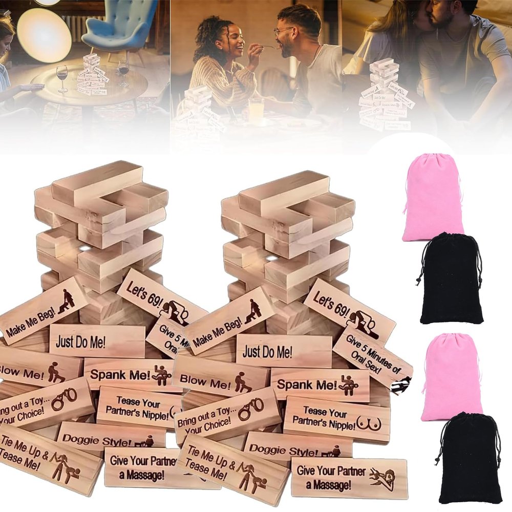 Lust Tower, The Lust Tower Blocks, Adult Stacking Game Naughty, Lusttower Tower Blocks, 48pcs Valentine Tumbling Tower Stacking Blocks Game (2 Set)