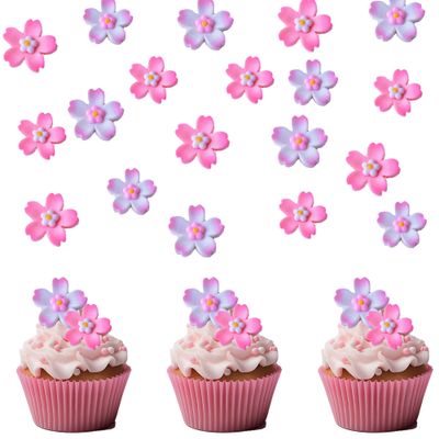 20 PCS Cherry Blossom Cupcake Toppers Cherry Blossom Flowers Cake Decorations Picks Pink Flowers for Bridal Engagement Baby Shower Birthday Party Decorations Supplies (pink)