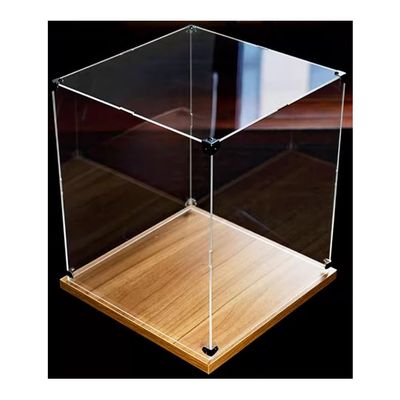 XLIHAWY Clear Acrylic Display Case, Self-Assembly Box Metal Corner Protectors with Wooden Base, Toys Favors Organizer Container for Figure Car Models(60x50x30cm)