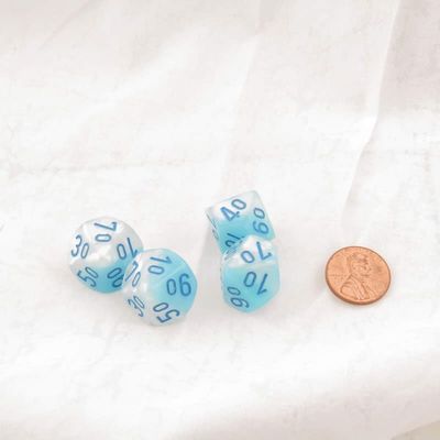 Turquoise and White Gemini Luminary Dice with Blue Numbers Perc D10 Aprox 16mm (5/8in) Pack of 4