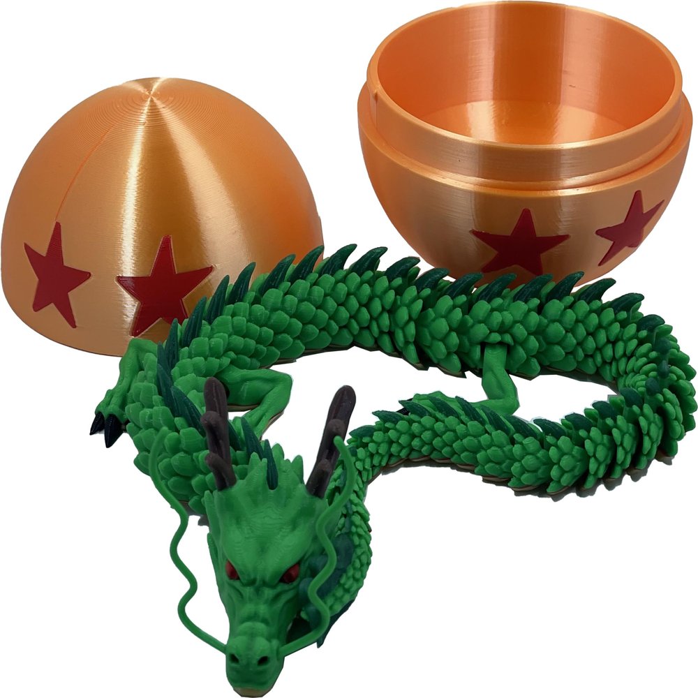 17.5 Inch Articulating Shenron Dragon Toy and 7 Inch Junior Shenron Dragon Inside Surprise 4 Star Ball/Egg, Green, Gold, Orange, Red, Black, and Brown (Large Dragon w/Ball)