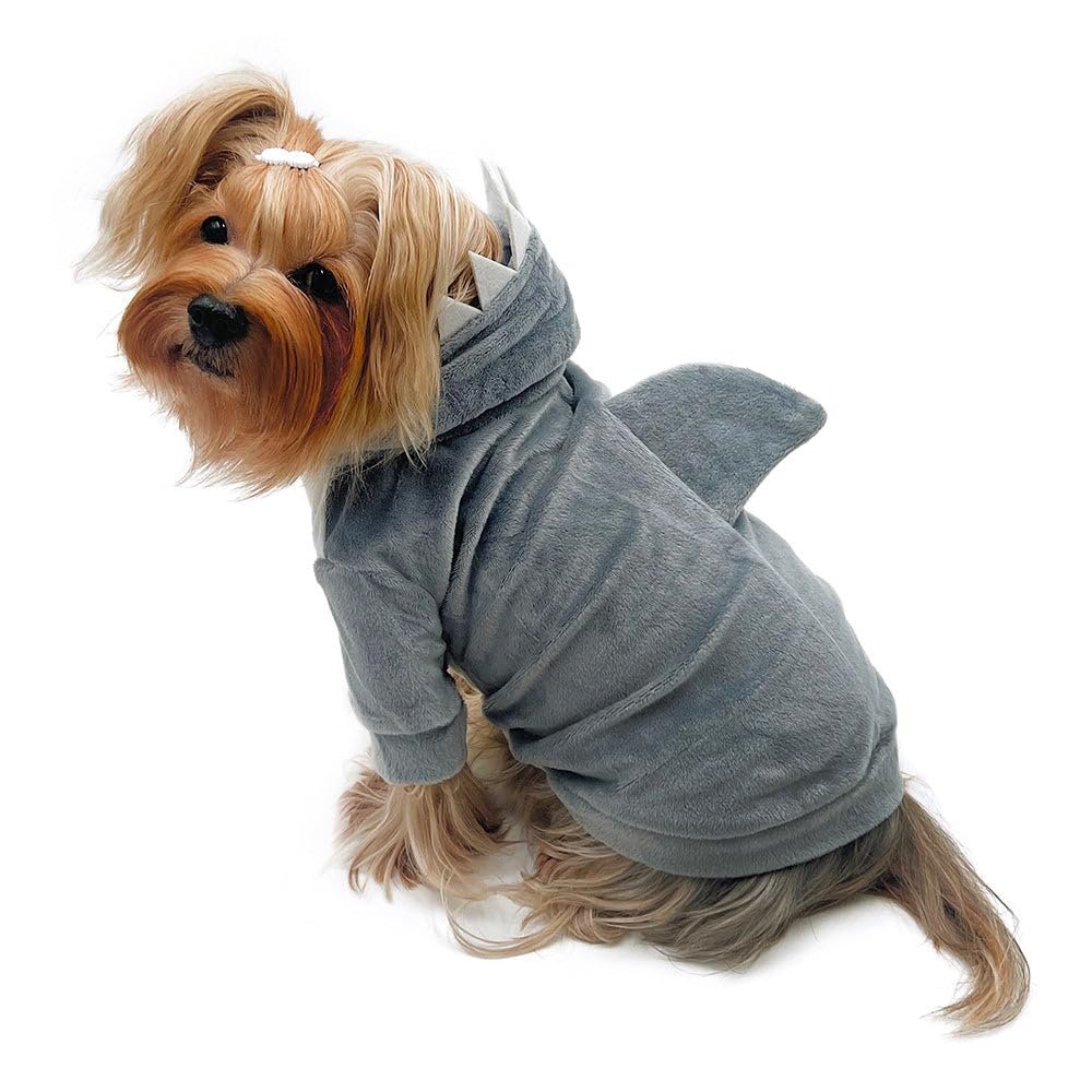 212 Main Ultra Plush Shark Hoodie with Fin & Teeth Gray - Medium