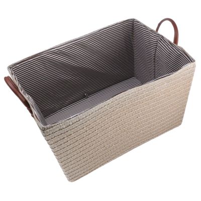 HANABASS Picnic Storage Basket Foldable Faux Rattan Organizer for Home Office Nursery for Toys Clothes and Household Items Spacious Design Elegant Beige