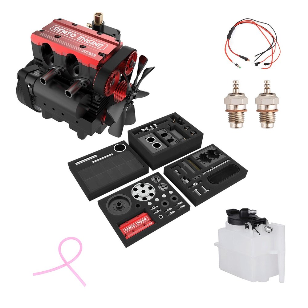 SEMTO ST-NF2 7.0cc Inline Twin-Cylinder 4-Stroke Engine That Works Air-Cooled Nitro Engine with F-Type Electric Plug, 75ml Fuel Tank, Silicone Oil Pipe & Ignition Module for Adults