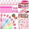 SNLN 110Pcs Cowgirl Party Favors Hot Pink Princess Birthday Supplies for Girls, Cowgirl Straws Necklace Bubble Wands Silicone Bracelet Western Tattoo Stickers Rodeo Hot Pink Horse Party Favors view 1