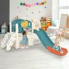 7 In 1 Children's Slide Play Set,Free-standing Castle Climbing Frame with Basketball Stand, Telescope,Children's Climbing Play House, Suitable for Indoor and Outdoor Activities, White Green and Orange view 1