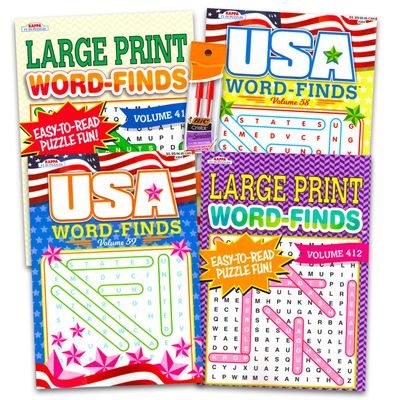 Large Print Word Search Books for Adults - Variety Word Puzzle Books for Adults Bundle with 4 Word Search Books Plus Pens | Giant Print Word Search Books for Adults, Seniors, Kids