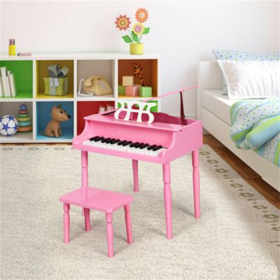 30-Key Wooden Piano Toy, Children's Piano Set, Children's Grand Piano with Bench and Music Stand, Classic Elegance, Smooth Surface, Suitable for Children Aged 3-8, Pink