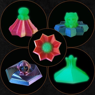 3D Printed Fractal Fidget Hexagon-Hexagonal Spiral Visual Fingertip Toys for Stress Anxiety-Glow in The Dark Skull Toys for Calming Relief- Halloween Fidget Toys for Kids & Adults (4 Pack)