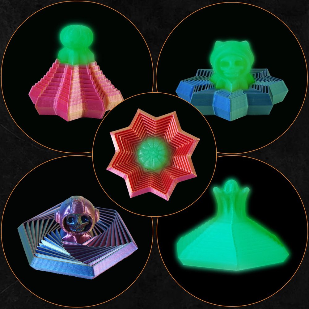3D Printed Fractal Fidget Hexagon-Hexagonal Spiral Visual Fingertip Toys for Stress Anxiety-Glow in The Dark Skull Toys for Calming Relief- Halloween Fidget Toys for Kids & Adults (4 Pack)