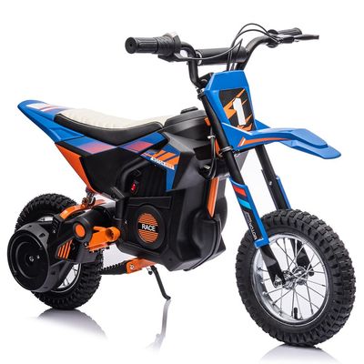 24V Kids Ride On Motorcycle, Electric Off Road Motocross with 250W Strong Motor, Fast Speed Up to 13.6 Mph, Chain Driven, Leather Seat, Disc Brake, and Air-Filled Tires,Blue