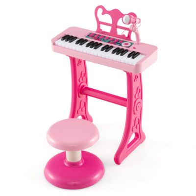 37-Key Children's Toy Keyboard Piano, Children's Piano, Detachable Legs, Adjustable Microphone and Music Stand, Suitable for Children Aged 3-8, Pink