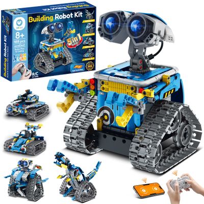 Sillbird Robot Building Kit with Remote Control STEM Gifts for Boys Ages 8-12, Technic Coding Robotic Toys for Kids Birthday, Build 5in1 Models with 488 Pieces - Blue