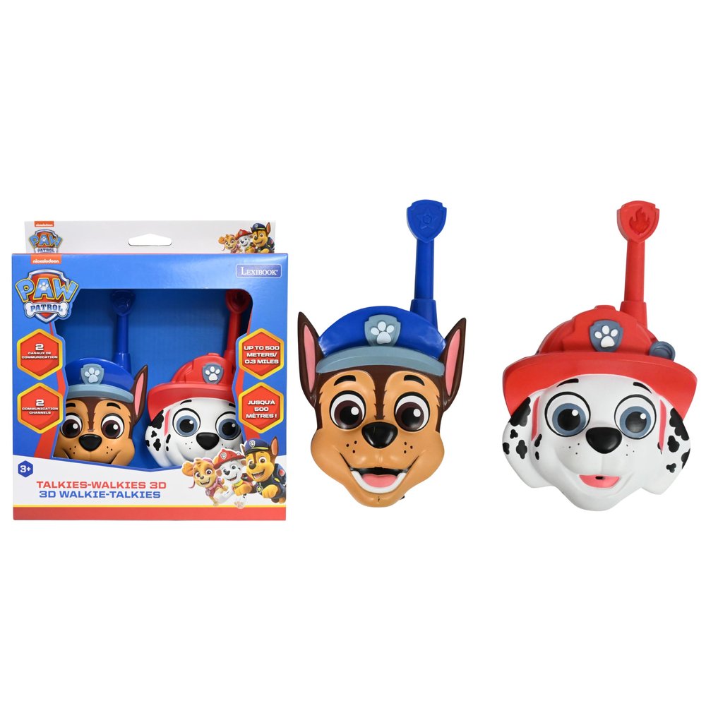 Lexibook Lexibook-TW18PA PawPatrol Chase, Marshall, Walkie-Talkie 3D Paw Patrol, 500 m Range, 2 Communication Channels, Belt Clip, Red/Blue, One Size, TW18PA