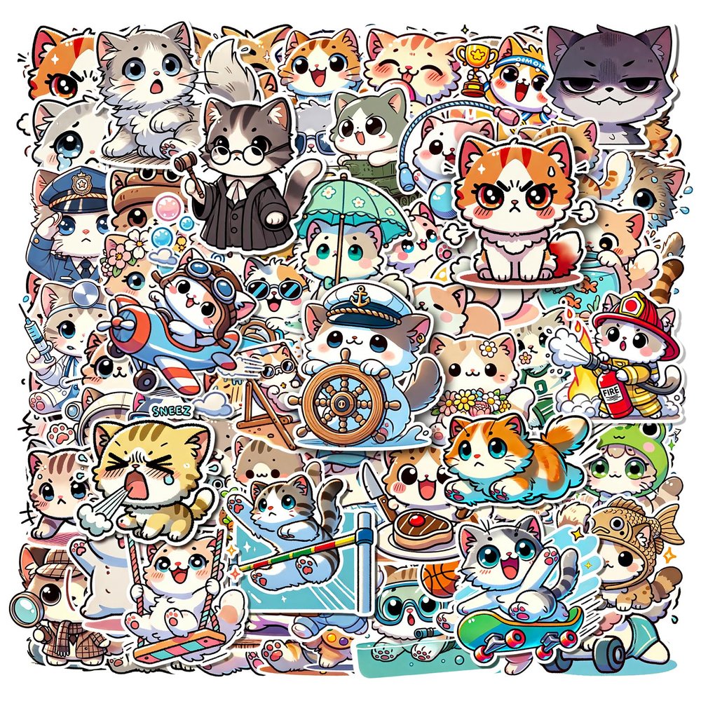 100 Pcs Cute Cat Meme Stickers  Funny & Durable Waterproof Vinyl Stickers for Laptops, Water Bottles, Suitcase and DIY Projects Teens Adults or Kids Gift (Cat)