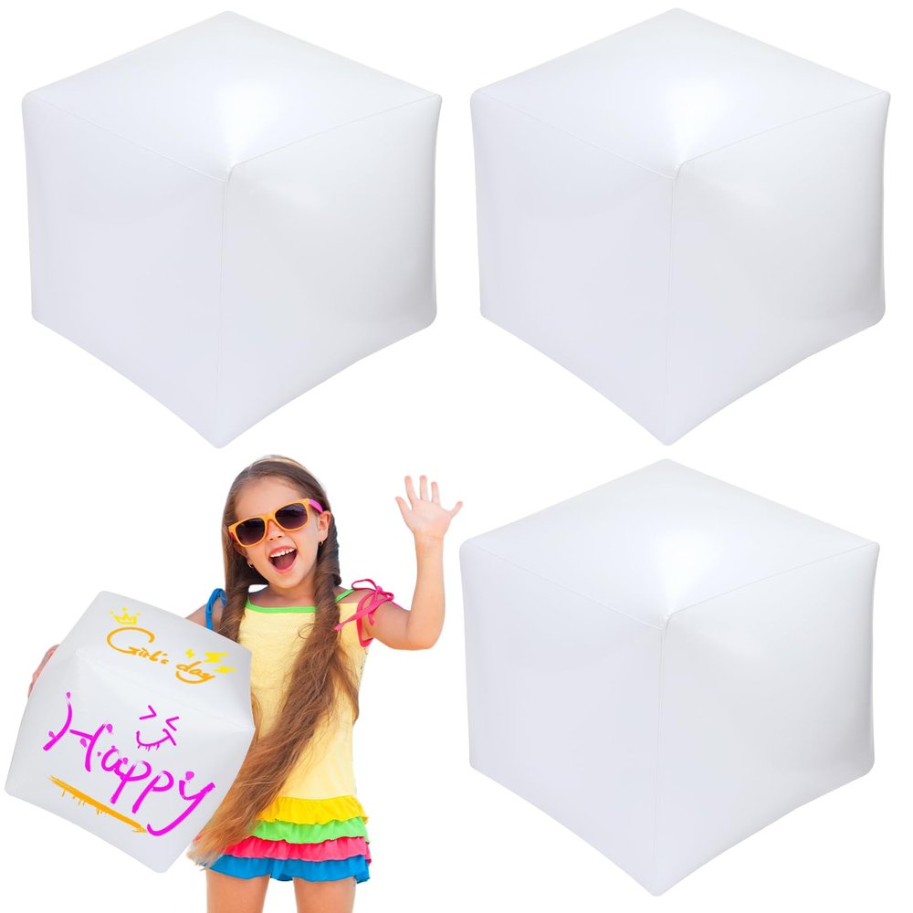 4 Pieces Jumbo Inflatable Dice 12.6 Inch Giant Large Inflatable Dice DIY Painting Crafts for Indoor Outdoor Lawn Game Pool Casino Themed Game Bunco Night Birthday Party Board Game (Blank White)