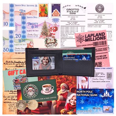 Santa's Lost Wallet Evidence Kit Including an Actual Wallet - Magical Christmas Eve Set with Bank Card, Sleigh Flying License, North Pole Money, Loyalty Cards, Receipts & Many More Fun Surprises