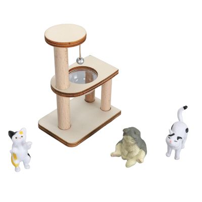 JTLB Cat Figurines,Cat Figurine Playset Miniature Cat Climbing Frame Cat DIY Assembly Adorable Cat Tree Interactive Dollhouse Toys for Cat Lover (Transparent Cover Type)