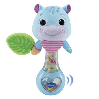 VTech Hippo Baby Rattle Toy with Bright Colors, Various Materials and Rattle Sounds, Sensory Toy to Stimulate Motor Skills, for 3-24 Months Baby