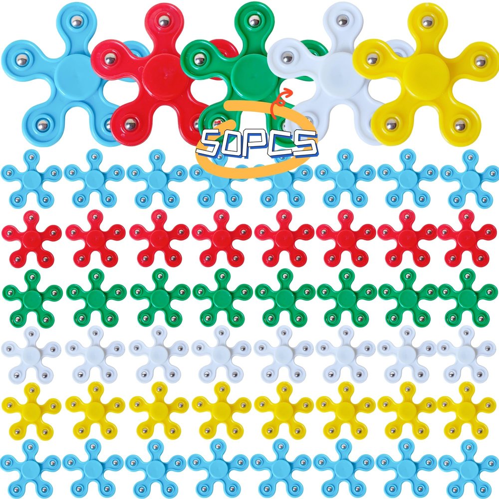 50 Pcs Mini Fidget Spinners Bulk Toys Party Favors for Kids,Valentine Day Gifts,Goodie Bags Stuffers,Birthday Return Gifts, Treasure Box, Back to School Classroom Reward Prizes-2.4"