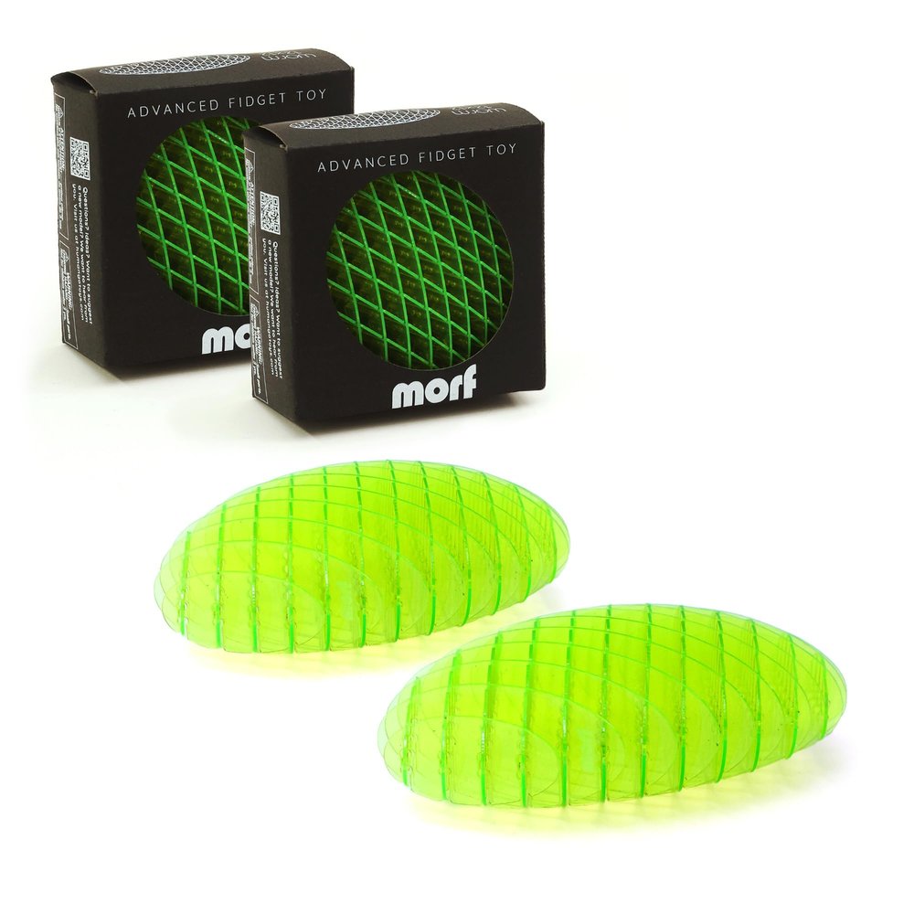 Morf Fidget Worm Toy 2 Pack - Flexible 3D Sensory Slug Toy for Kids, Teens, and Adults Quiet, Stress and Anxiety Relief, Focus - for Play, Office, School, Work Gifts ( (Green, Small | 2 Pack)