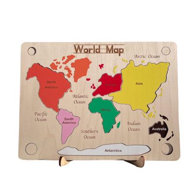 Handmade Montessori Continent Map Puzzle Wooden Educational Geography Toy Made in Canada