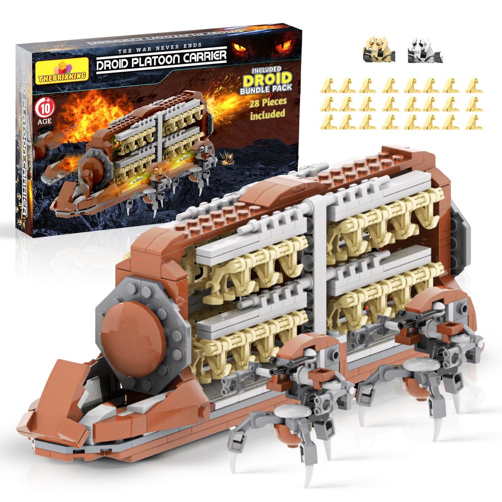 60-Piece Battle Droid Army Platoon Carrier Building Kit | Includes 56 Battle Droids, 2 General Droids & 2 Droidekas | Troop Transport Craft with Action Figures| Building Blocks Set for Star Fans