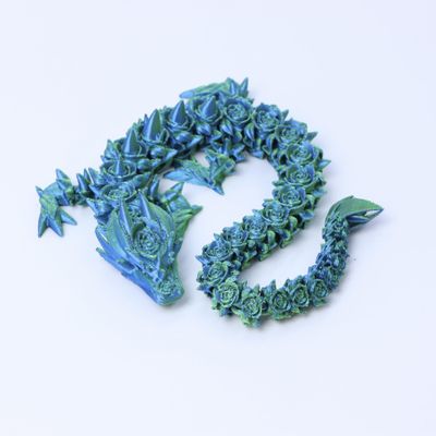 10.6inches 3D Printed Rose Dragon, Hinged Dragon, Creative Ornaments, Adults Fidget Toys for Autism ADHD (Blue and Green Gradient)