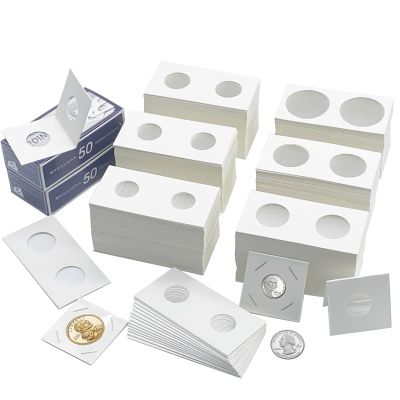 600 Pcs Coin Flips 6 Assorted Sizes 2" x 2" Cardboard Coin Holders Mylar Coin Flips for Colletors Coin Collection Supplies for Dime, Dollars, Penny, Quarter, Nickels Collecting