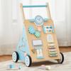Tltaroni Baby Walker with Activity Center, Wooden Walker Toddler Push Walker Adjustable Height and Speed Montessori Walker Toy for Boys Girls Ages 9+ Months, Blue view 1