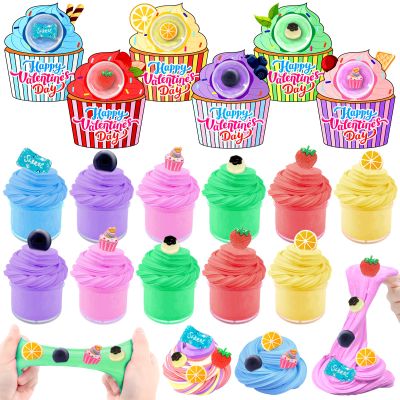 24 Pack Valentines Butter Slime Kit Stress Relief Toys Valentines Day Gifts for Kids with Cards School Classroom Colorful Soft Fruit Stretchy Slime Prefilled Goodie Bag Exchange Gift Party Favors