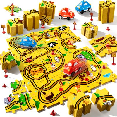 Beby Buty 48PCS Puzzle Racer Car Track Set Toys for Kids, Toys Gifts for 3 4 5 Year Old Boys, Puzzle Racer Kids Car Track Set Ages 3-5 4-6, 3 4 5 Year Old Boys