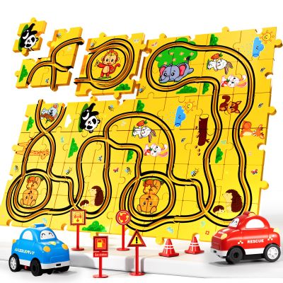Bennol Puzzle Tracks Car Toys Gifts for 3 4 5 Year Old Boys, 48PCS Puzzle Racer Cars Play Set for Kids Ages 3-5 4-6, Toys Gifts for 3 4 5 Year Old Boys, Puzzle Racer Kids Car Track Set