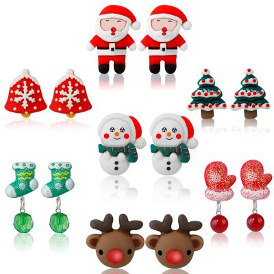 DEVIENG Christmas Clip on Earrings Gift for Kids Teen Girls Hypoallergenic 7 Pairs Sets Optional, Little Girl Cute Christmas Tree Santa Snowman Stockings Elk Small Clip in Earrings Jewelry Gifts