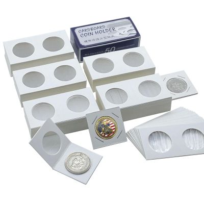 250 Pieces 2" x 2" Cardboard Coin Flips Coin Holders Mylar Coin Flips for Colletors Coin Collection Supplies for Large Dollar (40mm)
