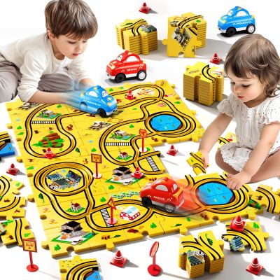 Bennol 56Pcs Puzzle Race Car Track Set Toys for Kids, Floor Puzzle Tracks Car Gifts for 3 4 5 Year Old Boys Kids, Toys Gifts for 3 4 5 Year Old Boys, Puzzle Racer Set for Ages 3-5 4-6