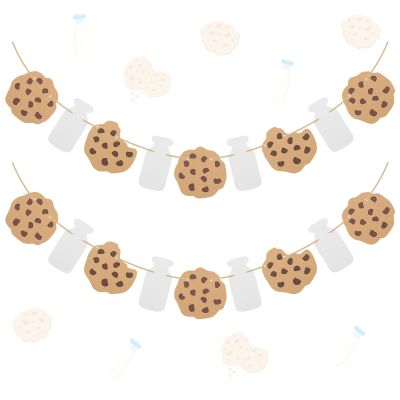 2 Pcs Milk Birthday Party Banner, Monster Happy Birthday Backdrop Garland, Milk and Cookies Baby Shower Decorations for Boys Girls